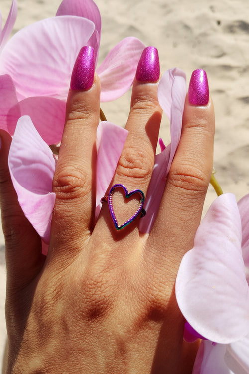 Bague Cœur Ajustable – Acier Inoxydable