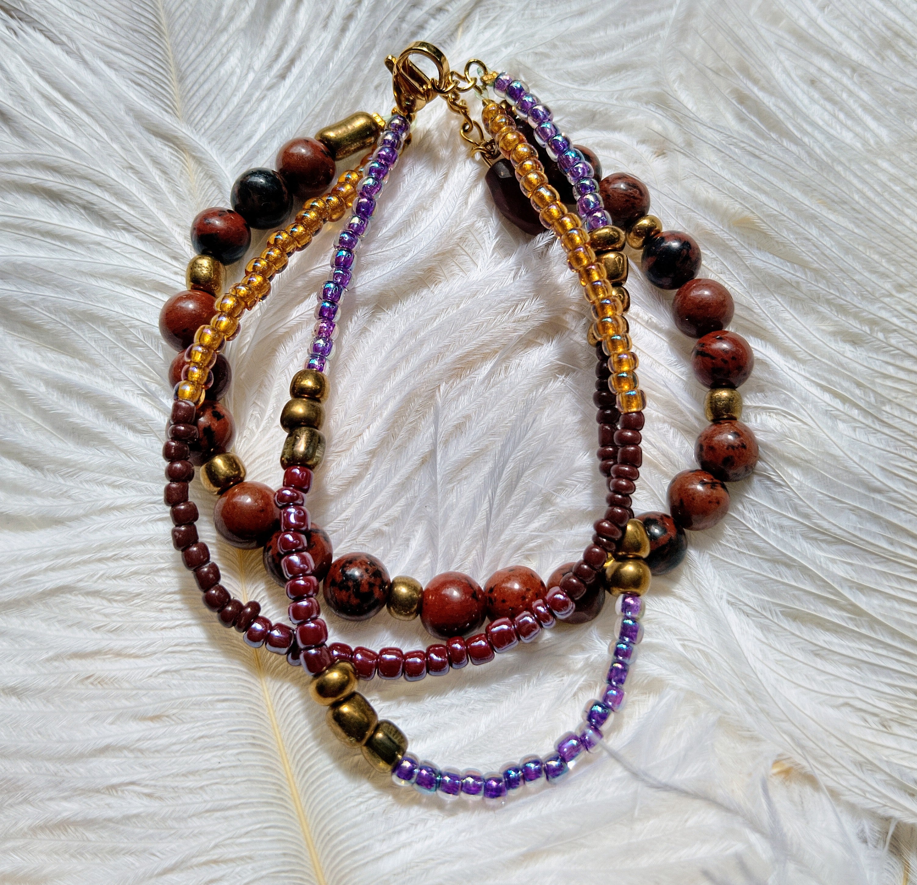 Jolie Twa, Bracelet Obsidienne Mahogany & Perles — Fermoir Acier Inoxydable