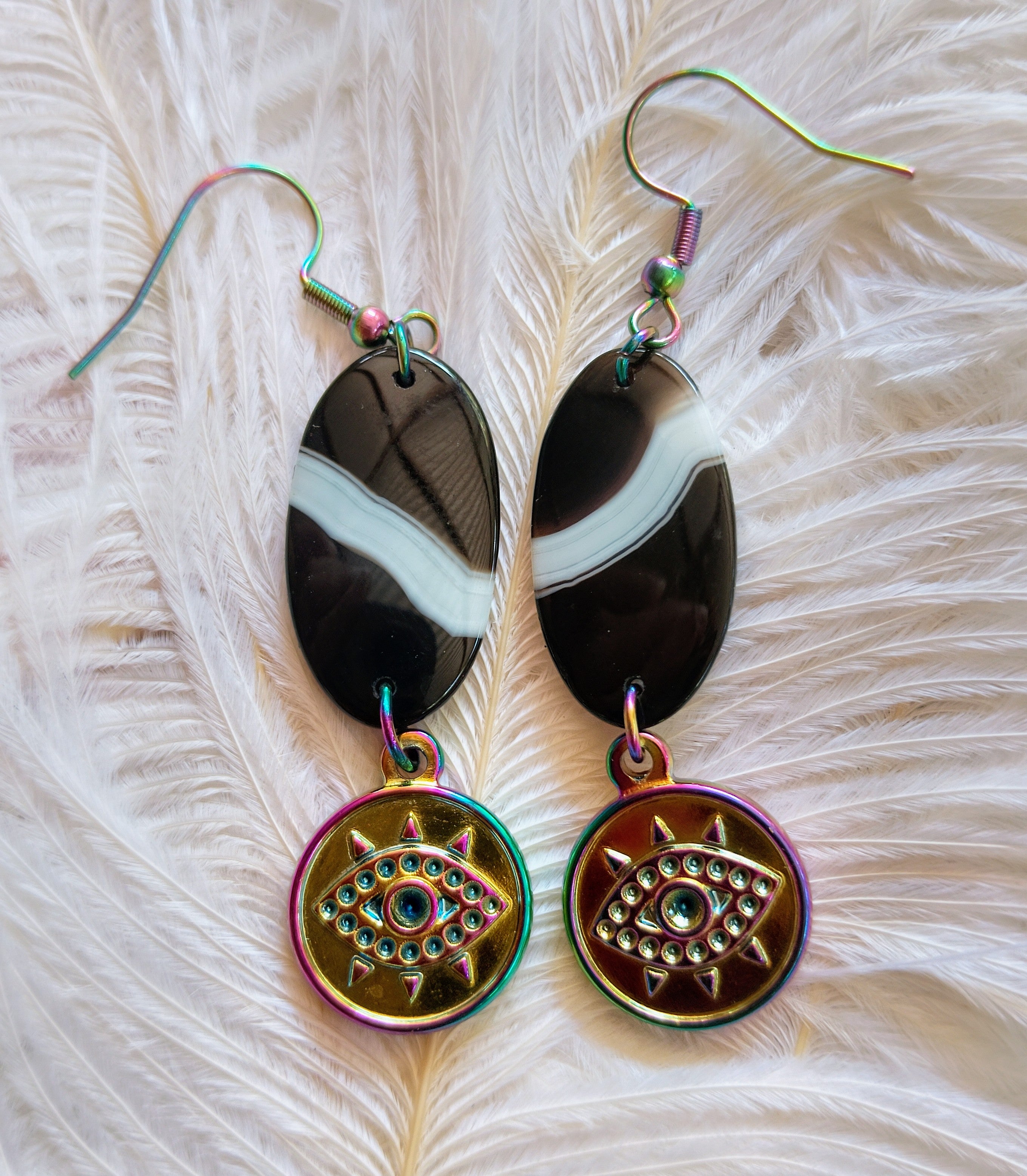 Eyesiyou - Boucles d'oreilles Agate du Botswana & Acier Inoxydable