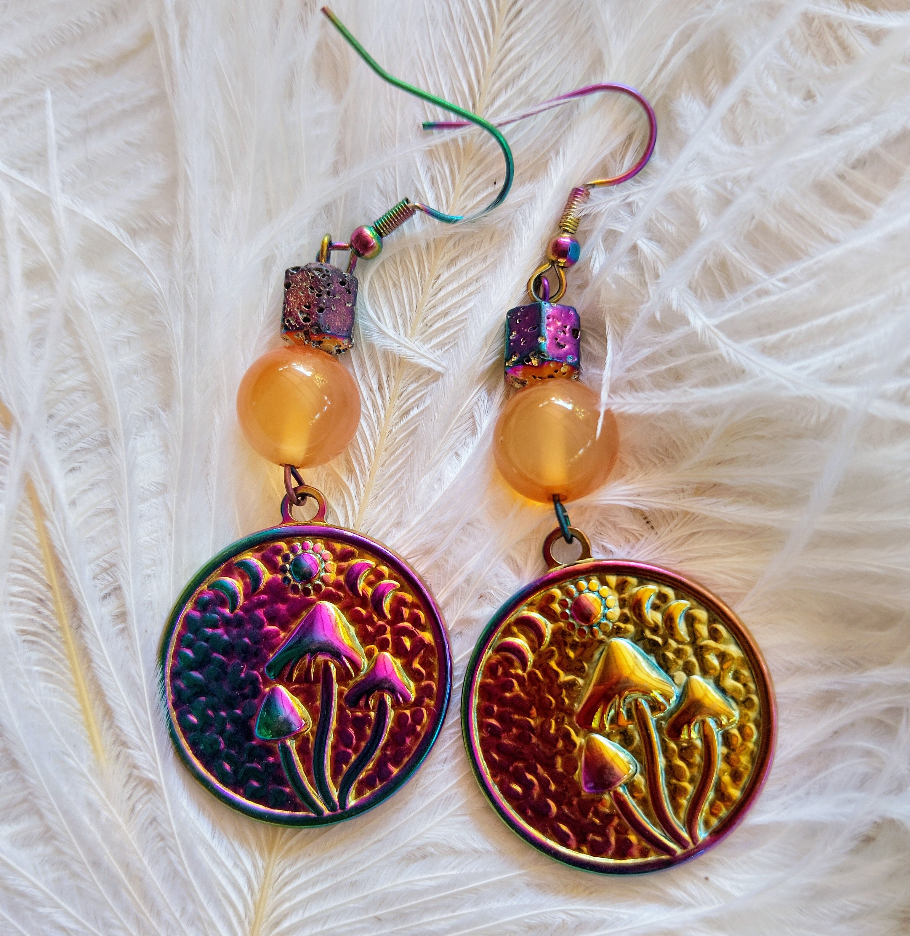 Boucles d'oreilles Champignons Magiques — Cornaline & Acier Inoxydable Neptunien