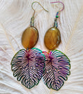 Boucles d'oreilles Feuille — Agate & Acier Inoxydable Neptunien — Pièce Unique