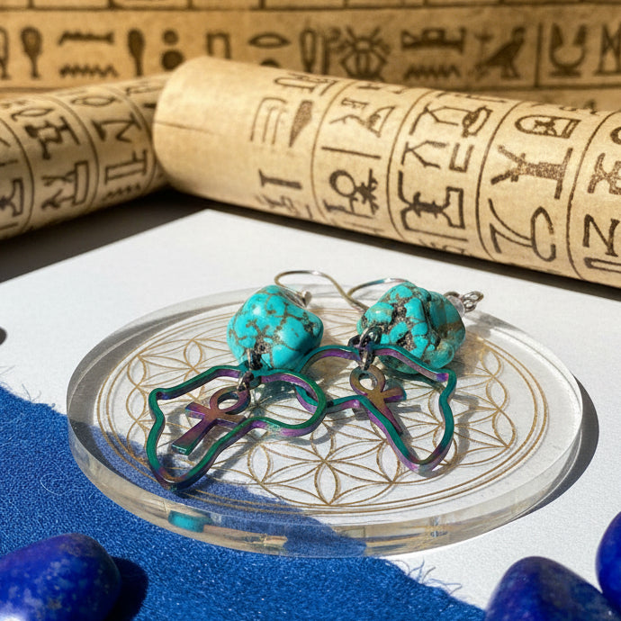 Ta Mery 🩵 Boucles d'oreilles Acier Inoxydable & Turquoise | Ankh