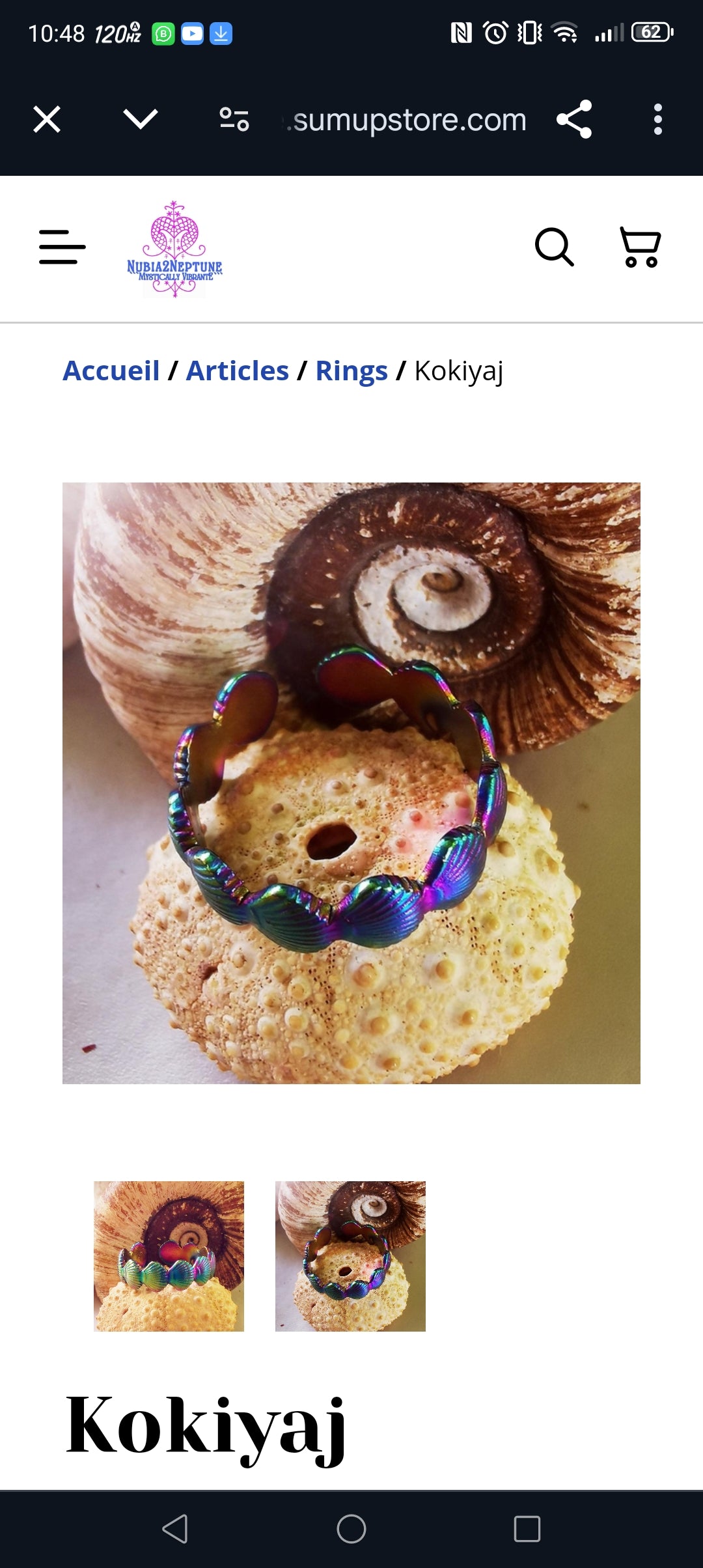 Bague de la Sirène, Coquillages & Acier Inoxydable Ajustable
