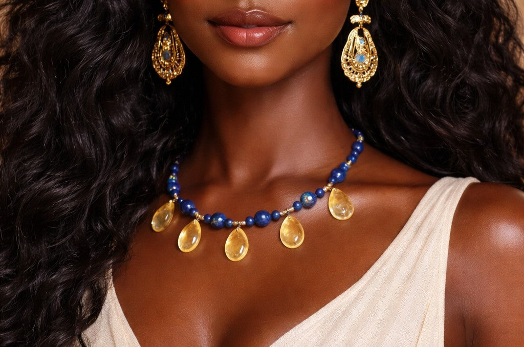Collier Lapis-Lazuli & Quartz Jaune – Netcheret Nout